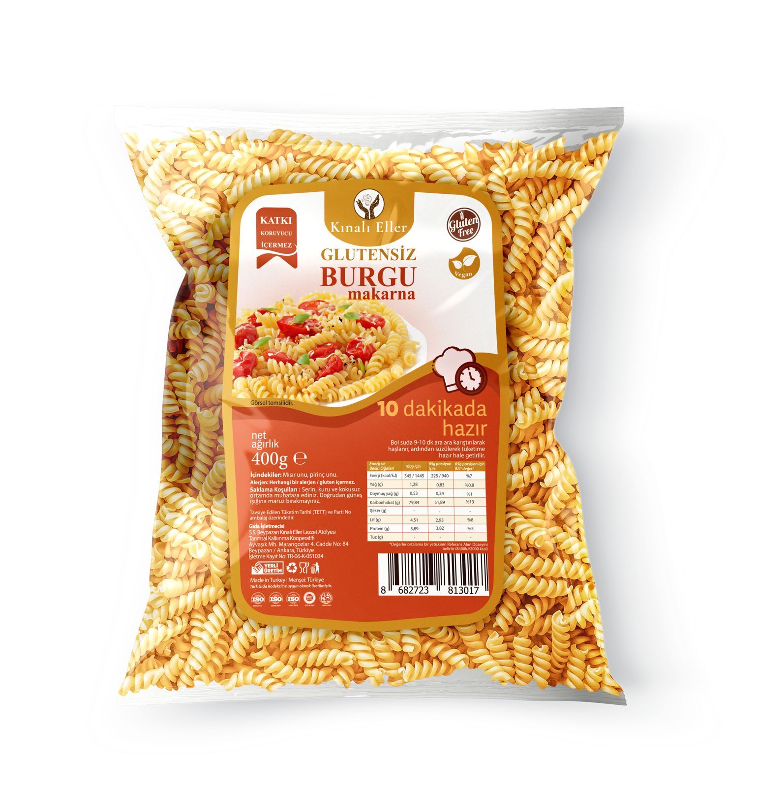 KINALIELLER KOOP. GLUTENSİZ BURGU MAKARNA 400 GR